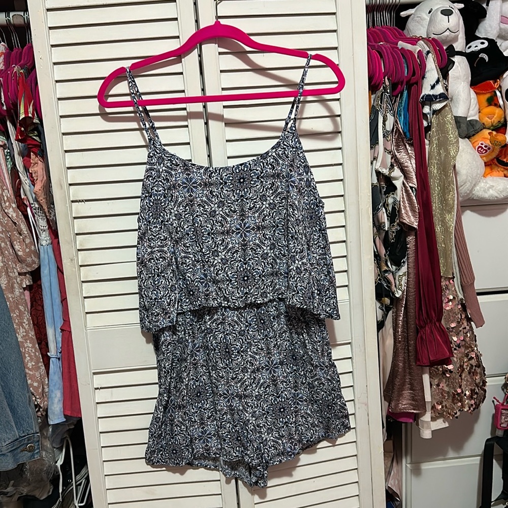 Blue and purple pattern romper